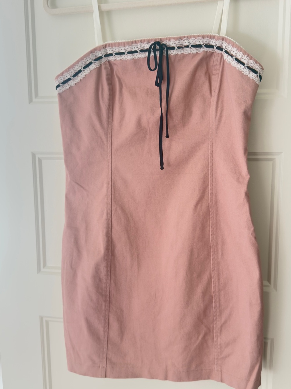 Garage Strapless Pink Mini Dress with Navy Tie
